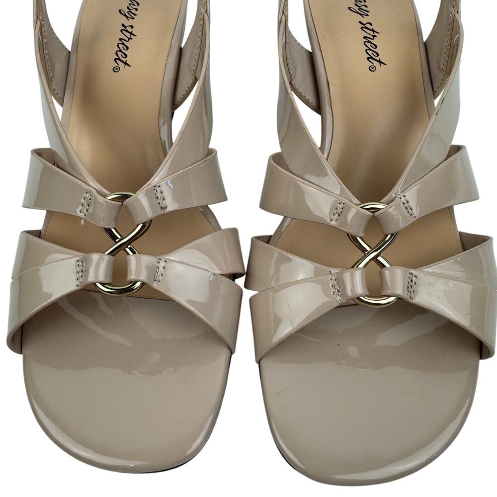 EASY STREET ZAZIE SLINGBACK HEELED SANDALS IN‎ TAN PATENT NWOB WOMEN'S SIZE 8.5M - Picture 4 of 14